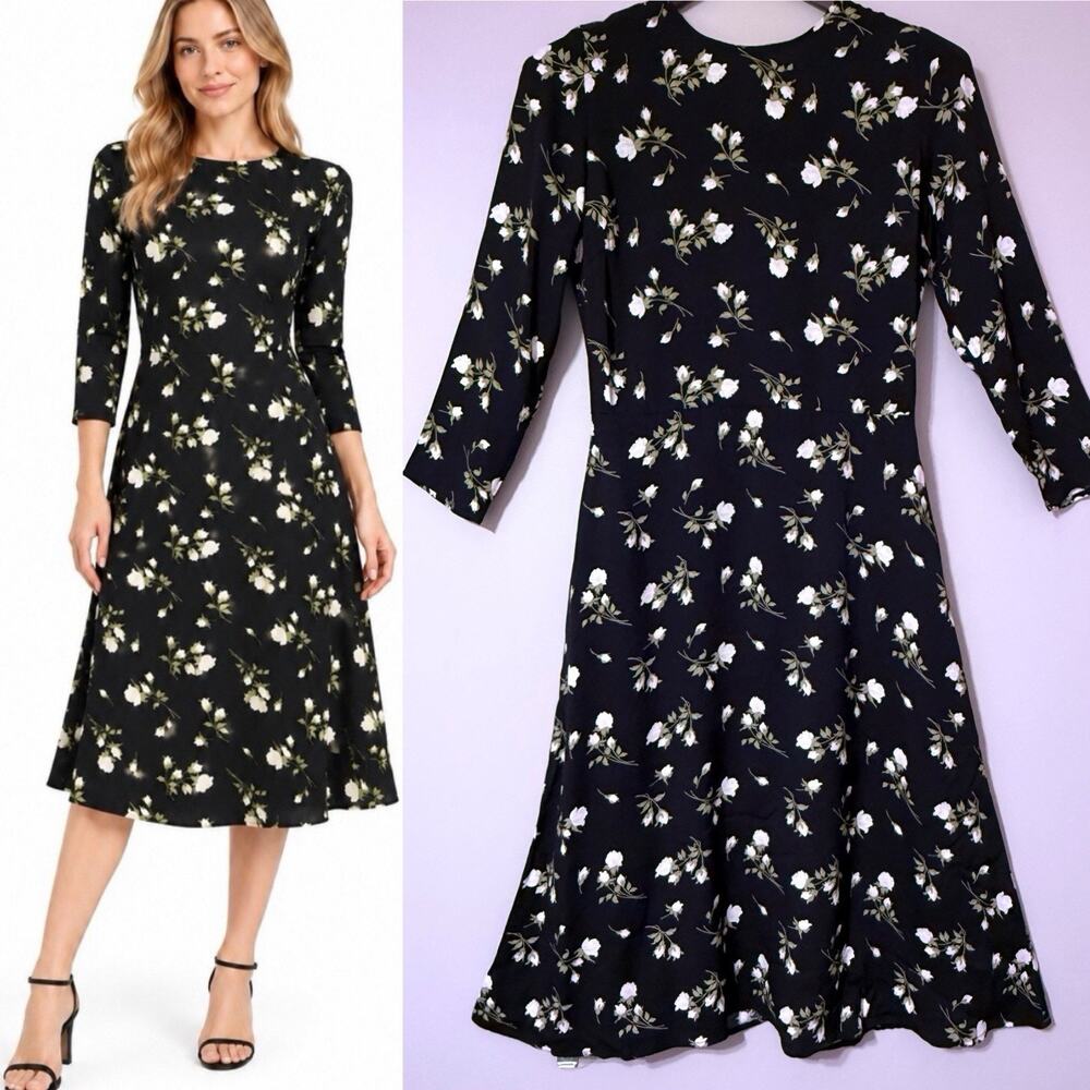 Reformation Floral Print Midi Dress SIZE 8 Black Cocktail Womens Elegant Cottage